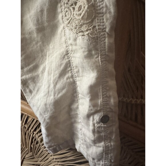 Tru Luxe Linen Pants 30 Lace Embroidered Boho Cream Roll Tab Cuffs - Picture 10 of 11